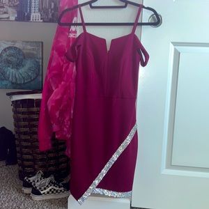 Maroon BCX mini off the shoulder formal dress